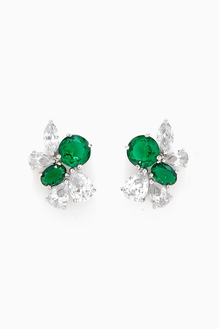 

CZ Bee-in-flight Crystal Stud Earrings in Rhodium-plated Brass, Green