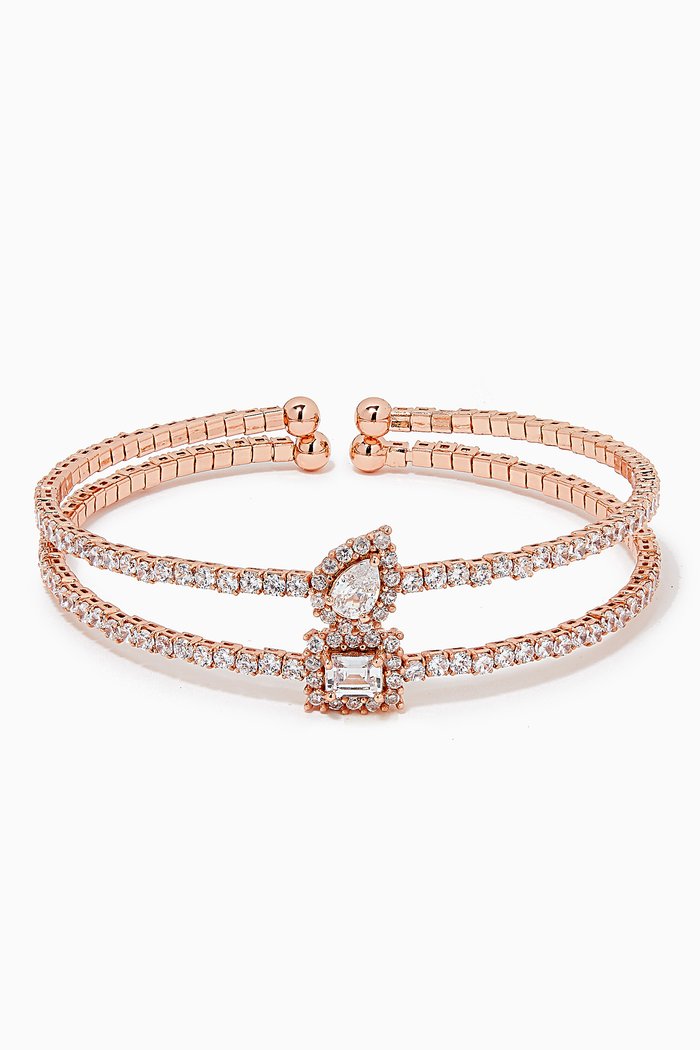 

CZ Pavé Flexi Open Bangle Set in Rose Gold-plated Brass