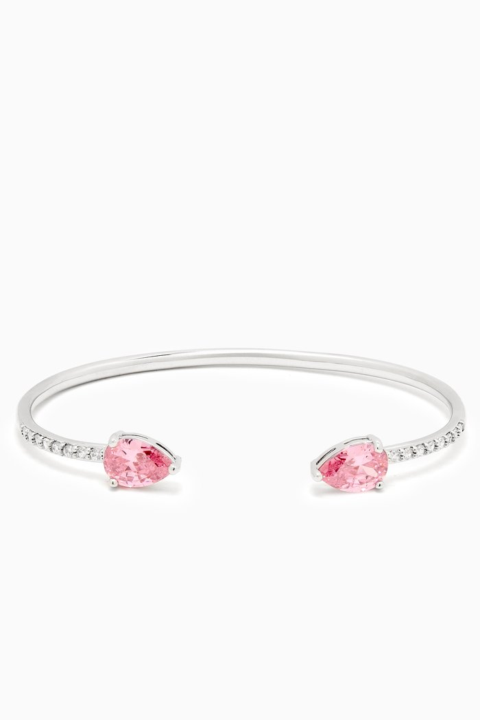 

CZ Pavé Pear-cut Open Cuff in Rhodium-plated Brass, Pink