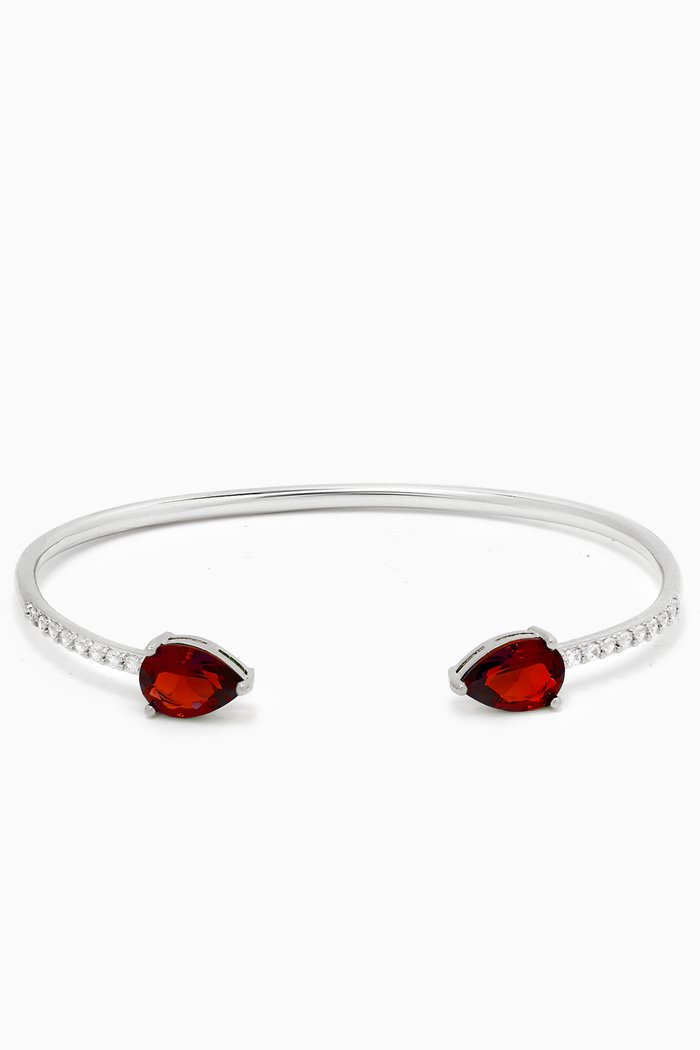 

CZ Pavé Pear-cut Open Cuff in Rhodium-plated Brass, Red