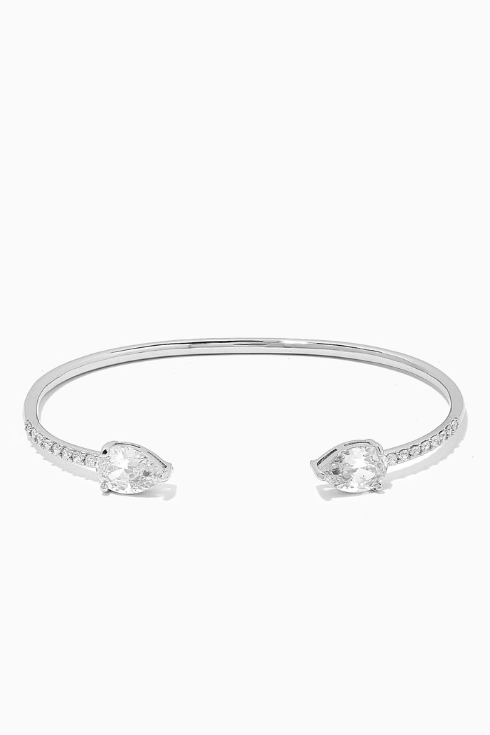 

CZ Pavé Pear-cut Open Cuff in Rhodium-plated Brass, Silver