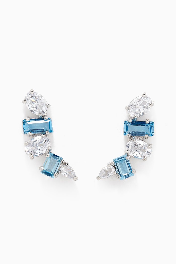 

CZ Crawler Curve Crystal Earrings in Rhodium-plated Brass, Blue
