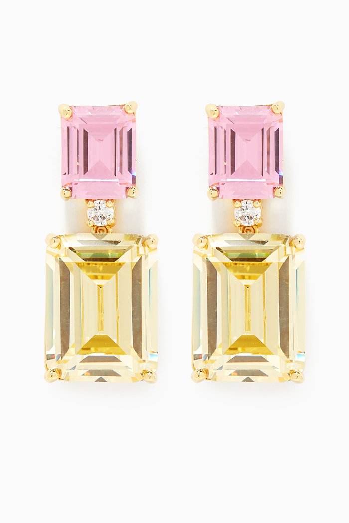 

CZ Emerald-cut Crystal Drop Earrings in 14kt Gold-plated Brass, Multicolour