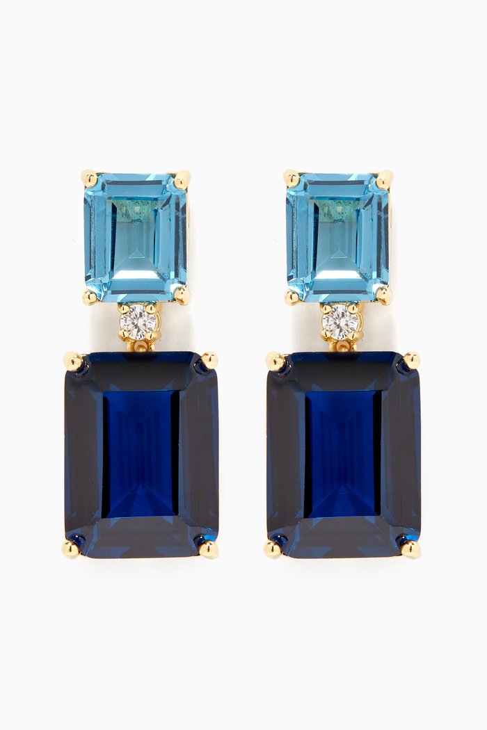 

CZ Emerald-cut Crystal Drop Earrings in 14kt Gold-plated Brass, Blue