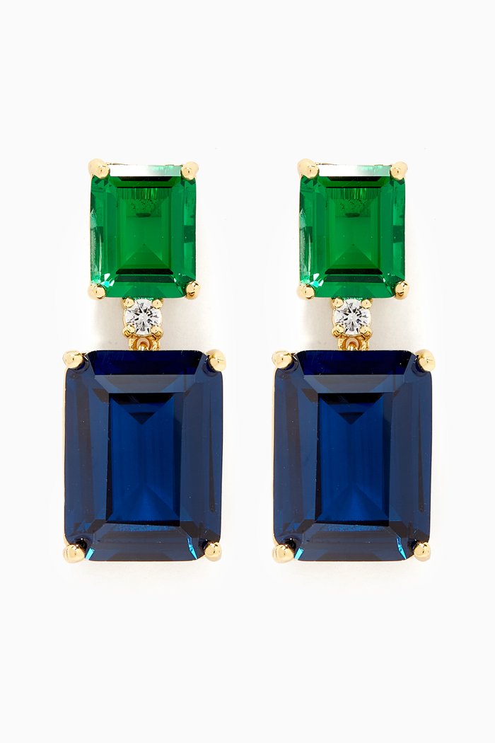 

CZ Emerald-cut Crystal Drop Earrings in 14kt Gold-plated Brass, Multicolour