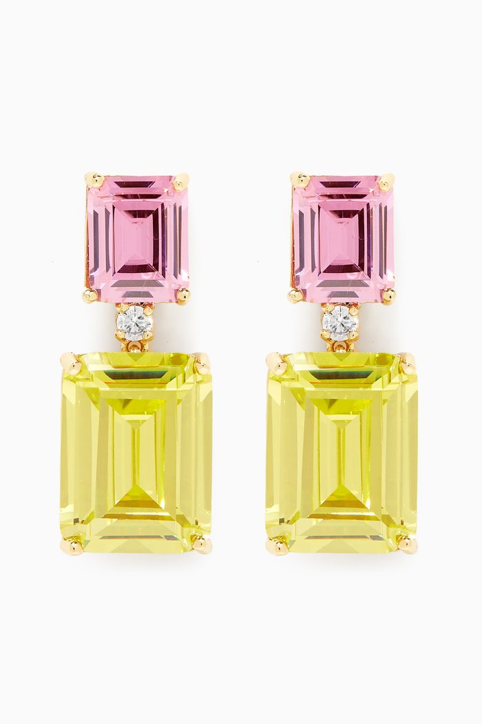 

CZ Emerald-cut Crystal Drop Earrings in 14kt Gold-plated Brass, Multicolour