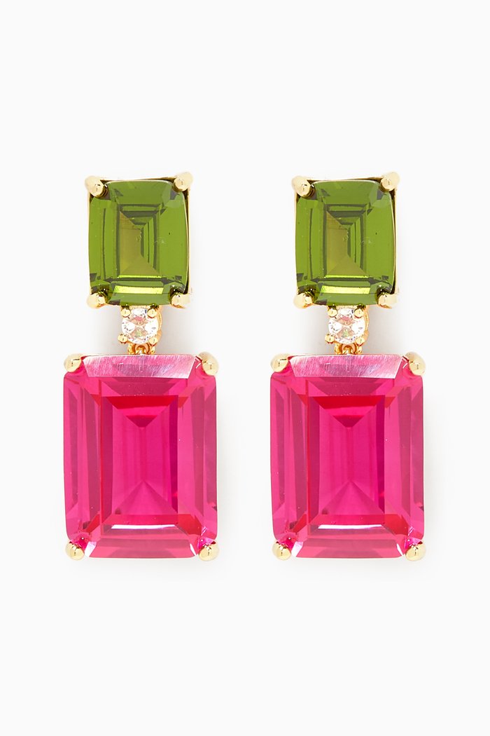 CZ Emerald-cut Crystal Drop Earrings in 14kt Gold-plated Brass, Multicolour