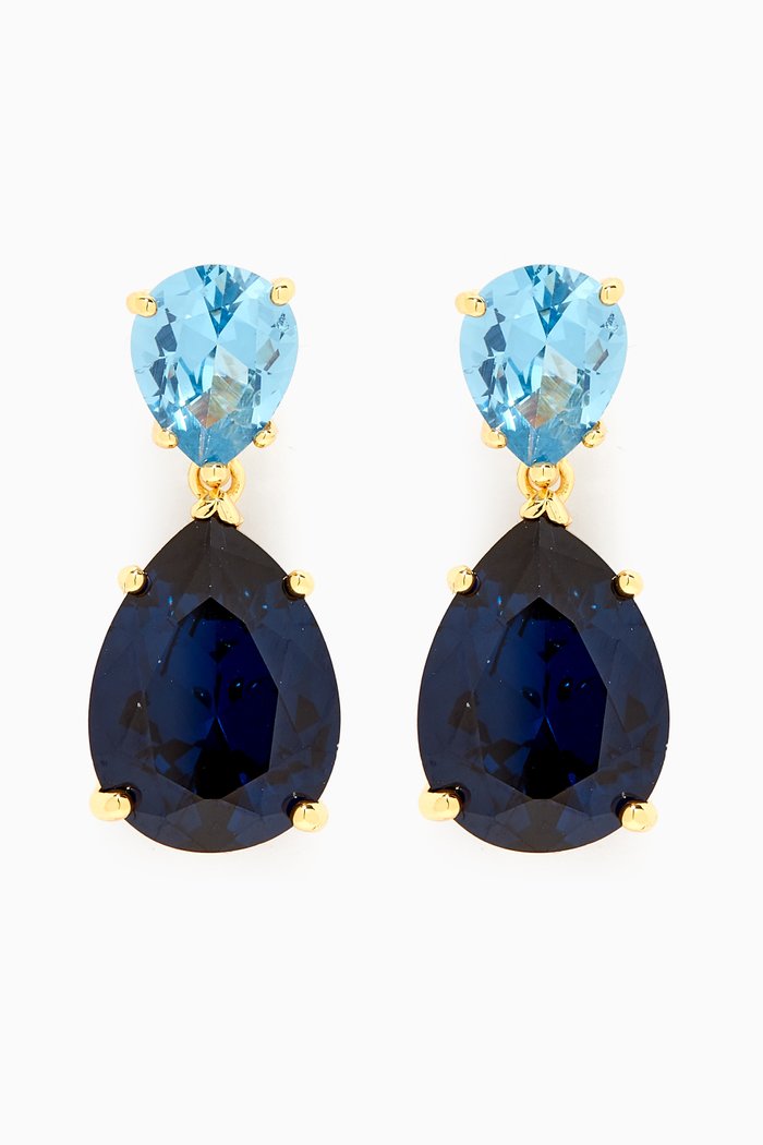 

Small Pear-cut Crystal Drop Earrings in 14kt Gold-plated Brass, Blue