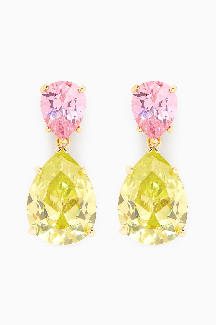 

Small Pear-cut Crystal Drop Earrings in 14kt Gold-plated Brass, Multicolour