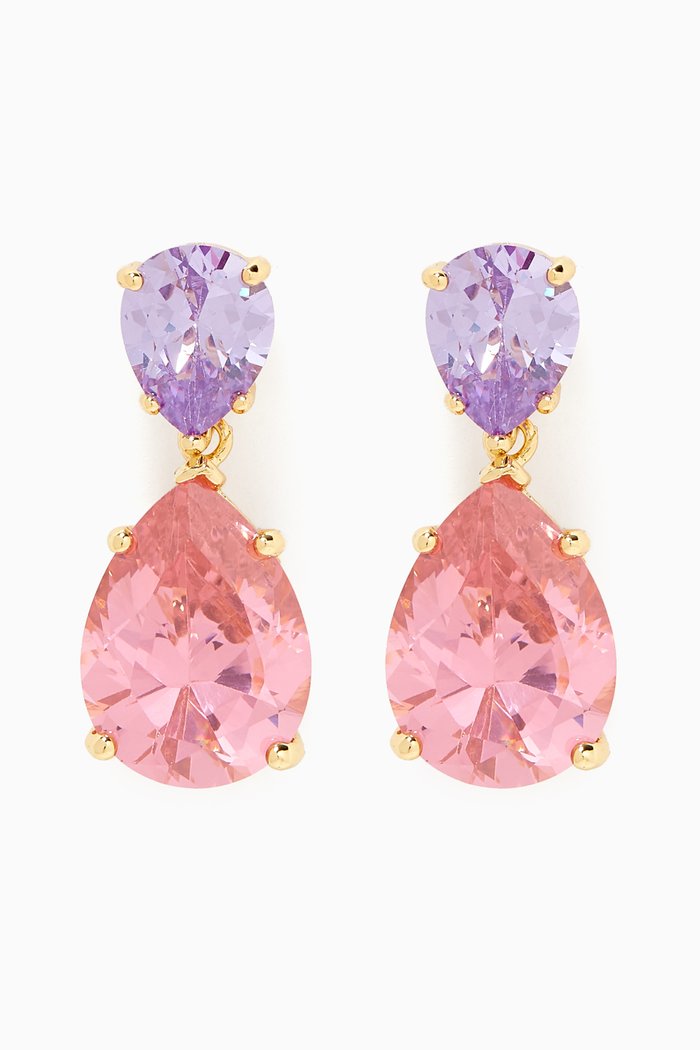 

Small Pear-cut Crystal Drop Earrings in 14kt Gold-plated Brass, Multicolour