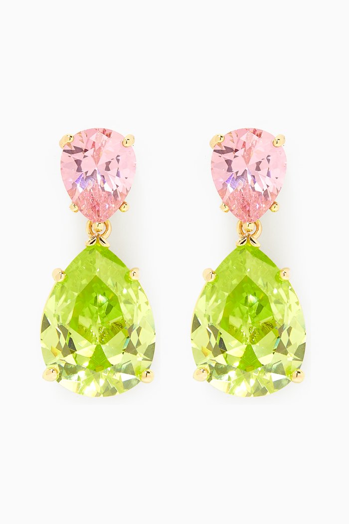 

Small Pear-cut Crystal Drop Earrings in 14kt Gold-plated Brass, Multicolour