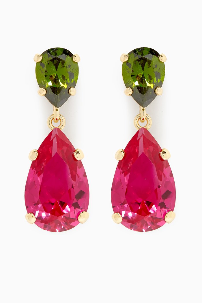 

Large Pear-cut Crystal Drop Earrings in 14kt Gold-plated Brass, Multicolour