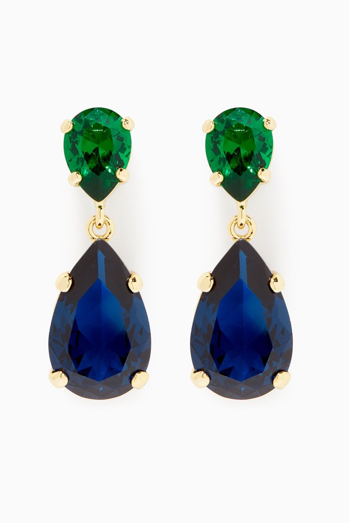 

Large Pear-cut Crystal Drop Earrings in 14kt Gold-plated Brass, Multicolour