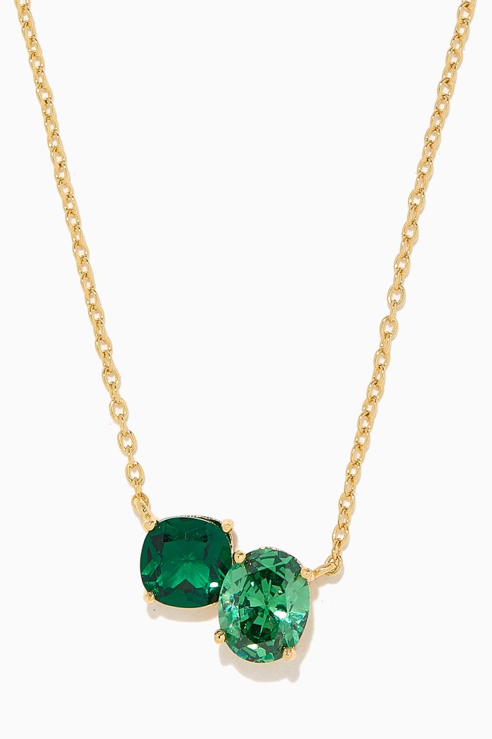 

CZ Two-stone Crystal Necklace in 14kt Gold-plated Brass, Green