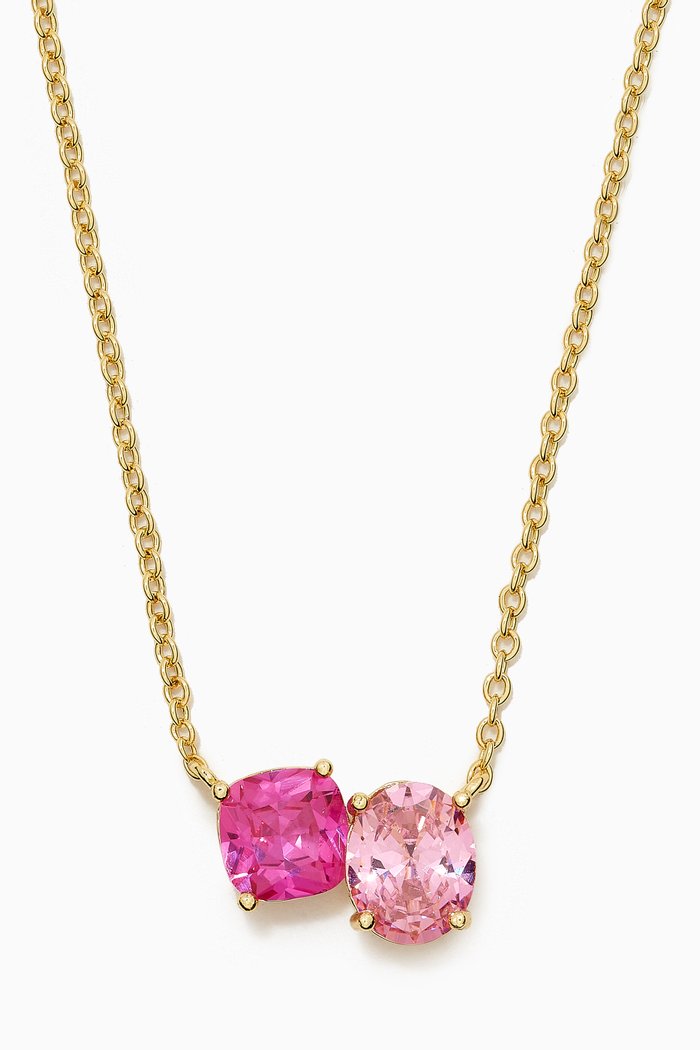 

CZ Two-stone Crystal Necklace in 14kt Gold-plated Brass, Pink