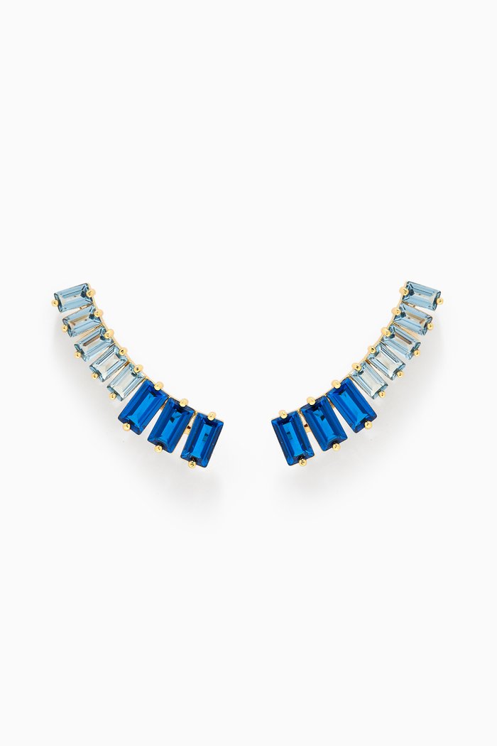

CZ Baguette-cut Crawler Earrings in 14kt Gold-plated Brass, Blue