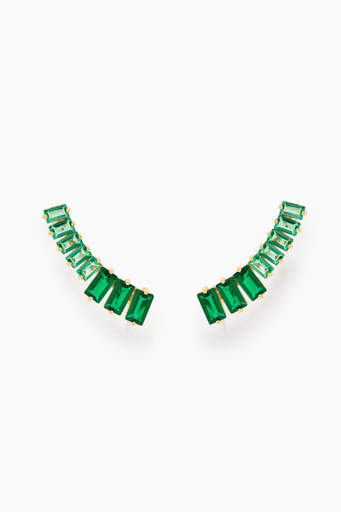 

CZ Baguette-cut Crawler Earrings in 14kt Gold-plated Brass, Green