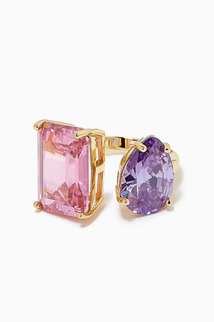 

CZ Pear & Emerald-cut Open Ring in 14kt Gold-plated Brass, Multicolour