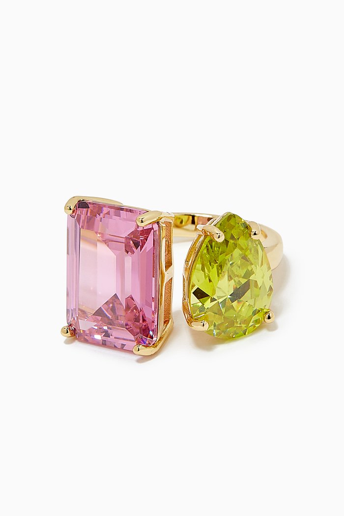 

CZ Pear & Emerald-cut Open Ring in 14kt Gold-plated Brass, Multicolour