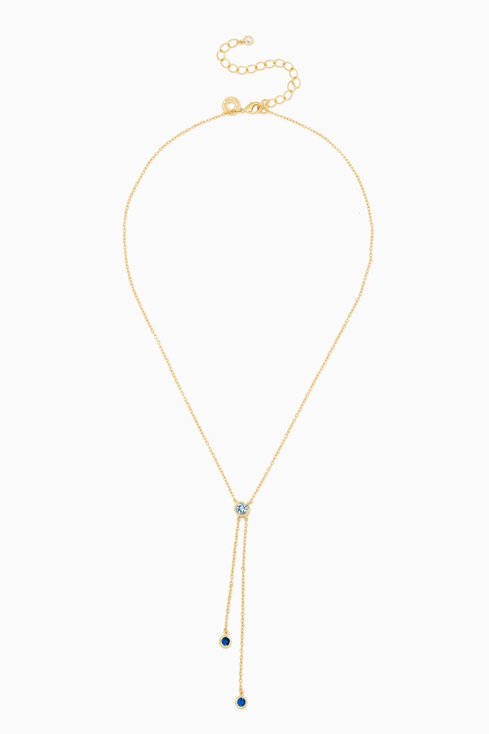 

CZ Round-cut Lariat Necklace in 14kt Gold-plated Brass, Blue