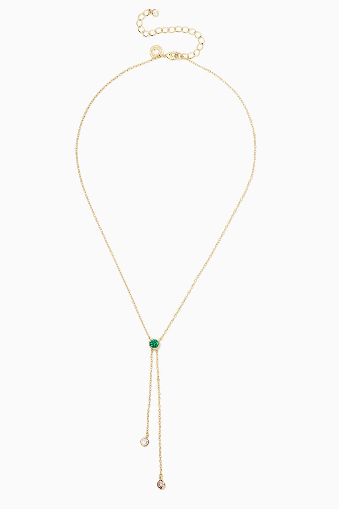 

CZ Round-cut Lariat Necklace in 14kt Gold-plated Brass, Multicolour