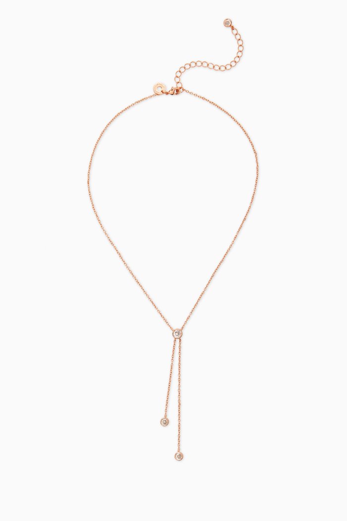

CZ Round-cut Lariat Necklace in 14kt Rose Gold-plated Brass