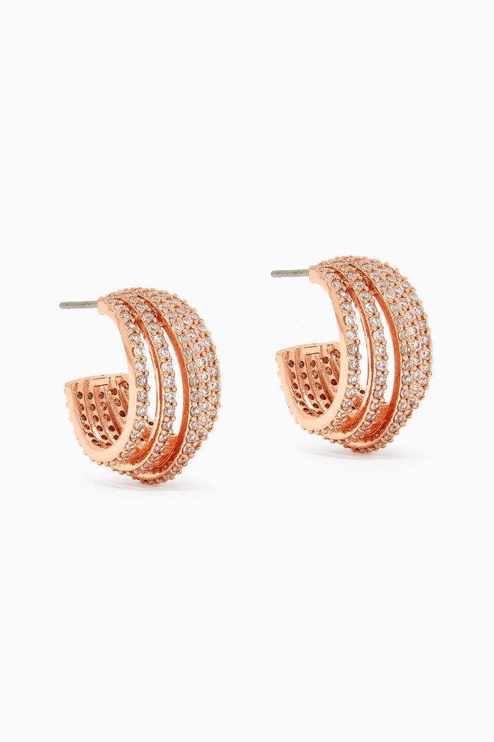 CZ Pavé Curve Earrings in Rose Gold-plated Brass