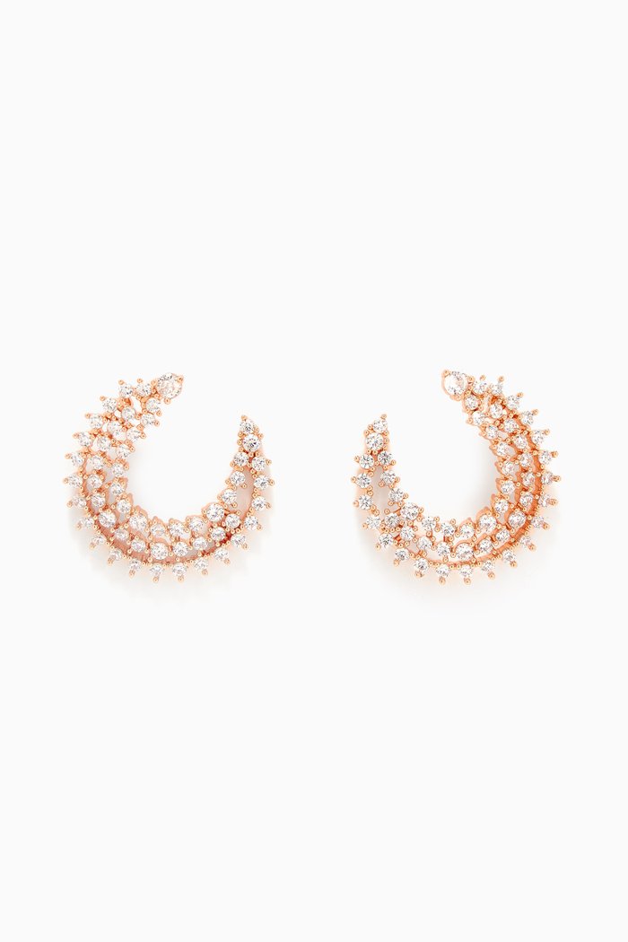 

CZ C-shape Statement Earrings in Rose Gold-plated Brass