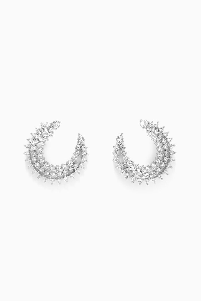 

C-shape Statement Earrings in Rhodium-plated Brass, Silver