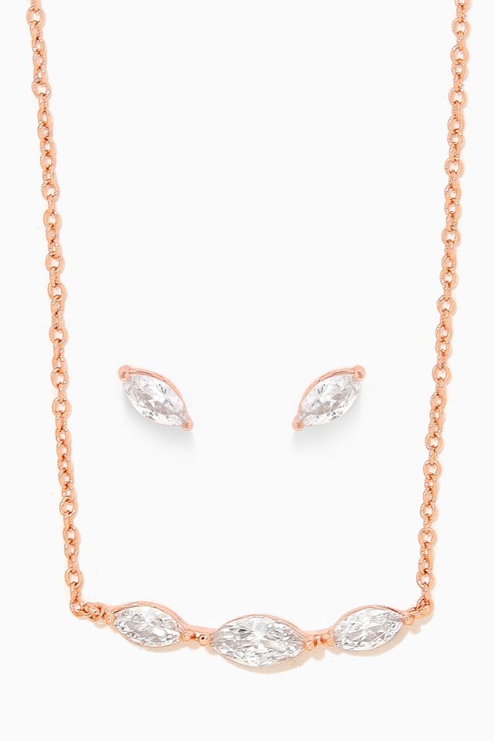 

CZ Marquise-cut Necklace & Earrings Set in Rose Gold-plated Brass