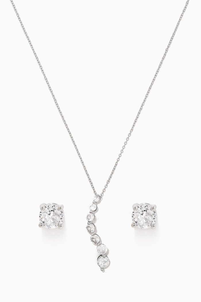 

CZ Round-cut Necklace & Earrings Set in Rhodium-plated Brass, Silver
