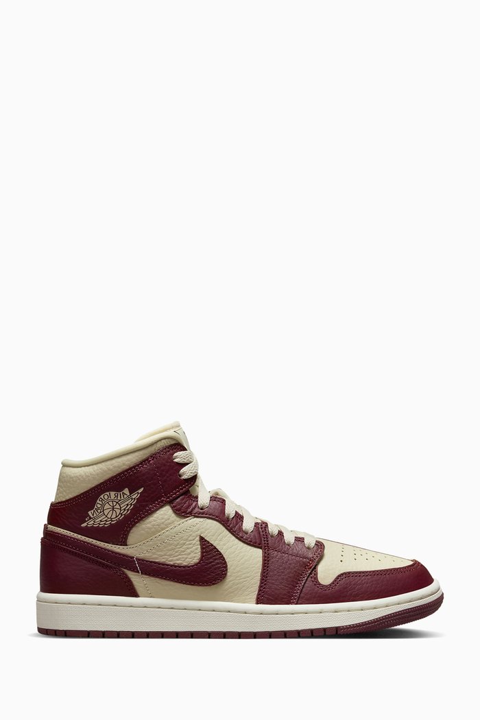 

Air Jordan 1 Split Mid-top Sneakers in Leather, Burgundy
