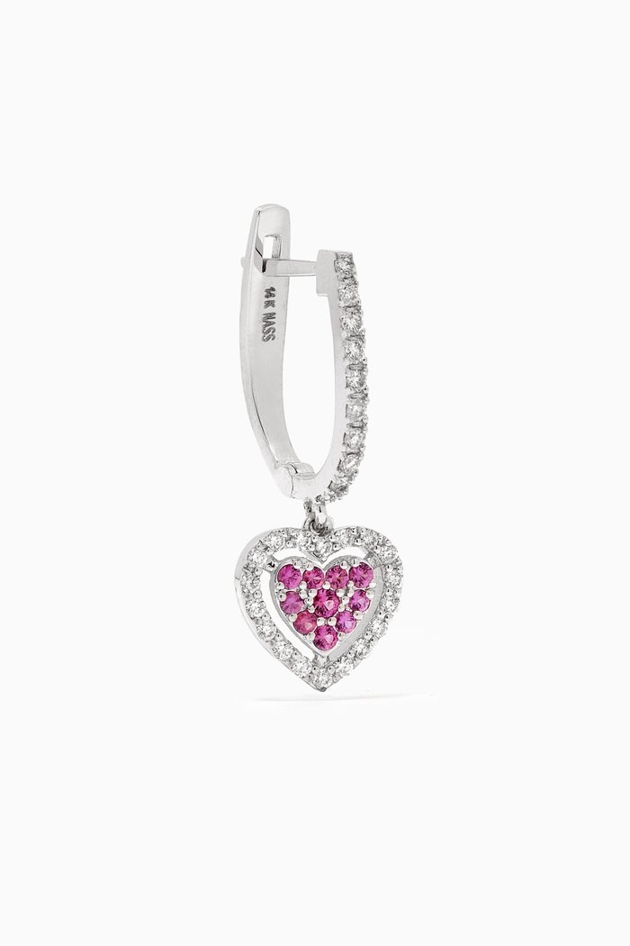 

Breast Cancer Awareness Diamond & Sapphire Single Huggie in 18kt White Gold, Silver