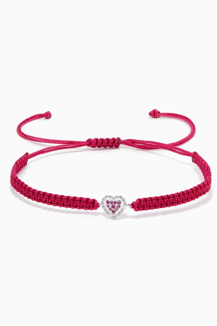 

Breast Cancer Awareness Diamond & Sapphire Braided Bracelet in 18kt White Gold, Silver