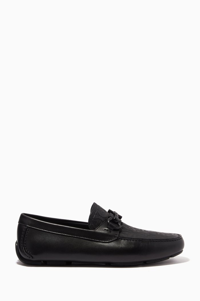 

Gancini Ornament Driver Shoes in Calfskin Leather, Black