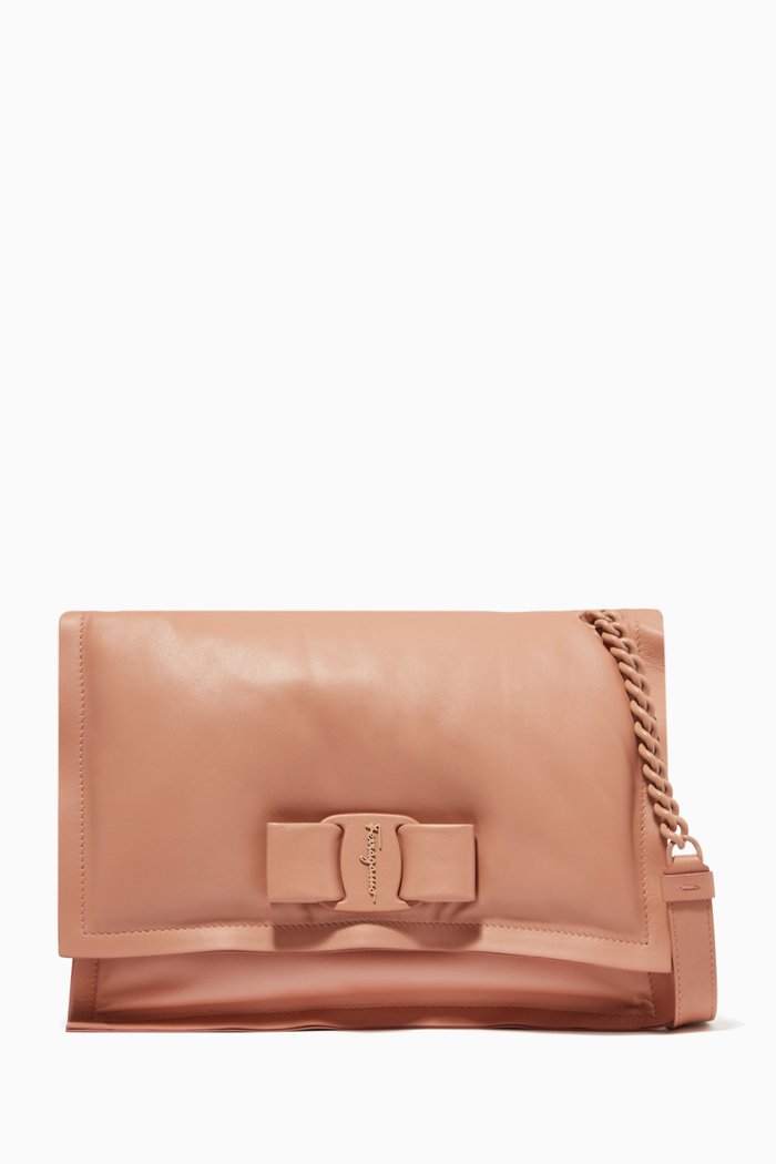 

Small Viva Bow Padded Shoulder Bag in Leather, Pink