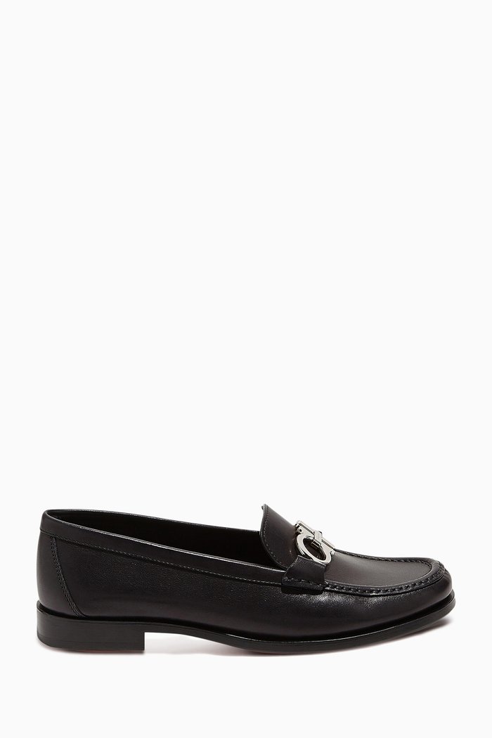 

Rolo Gancini Round-toe Loafers in Leather, Black