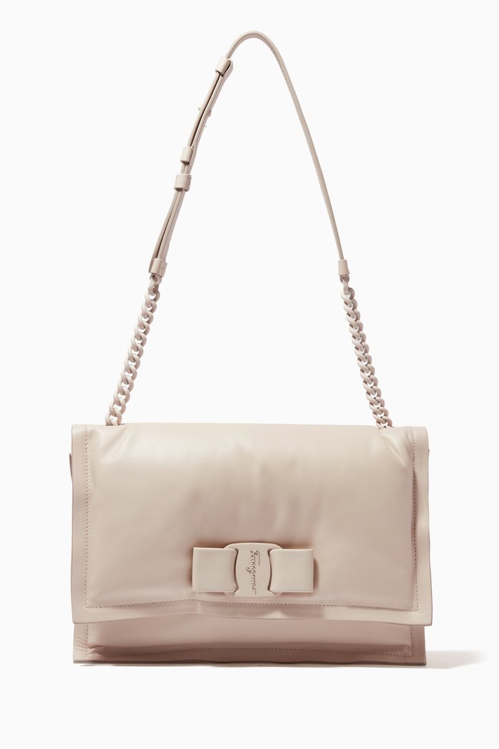 

Small Viva Bow Padded Shoulder Bag in Leather, White