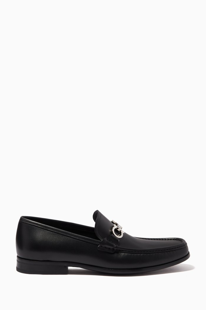 

Gancini Reversible Ornament Moccasins in Leather, Black