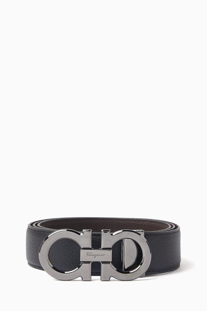 

Gancini Buckle Reversible Belt in Calf Leather, Black