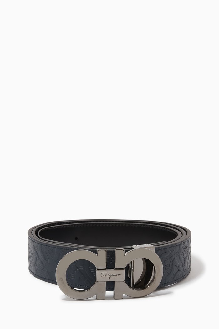 

Gancini Buckle Reversible Belt in Calf Leather, Blue
