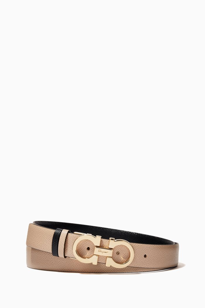 

Gancini Reversible Belt in Hammered Calf Leather, Red