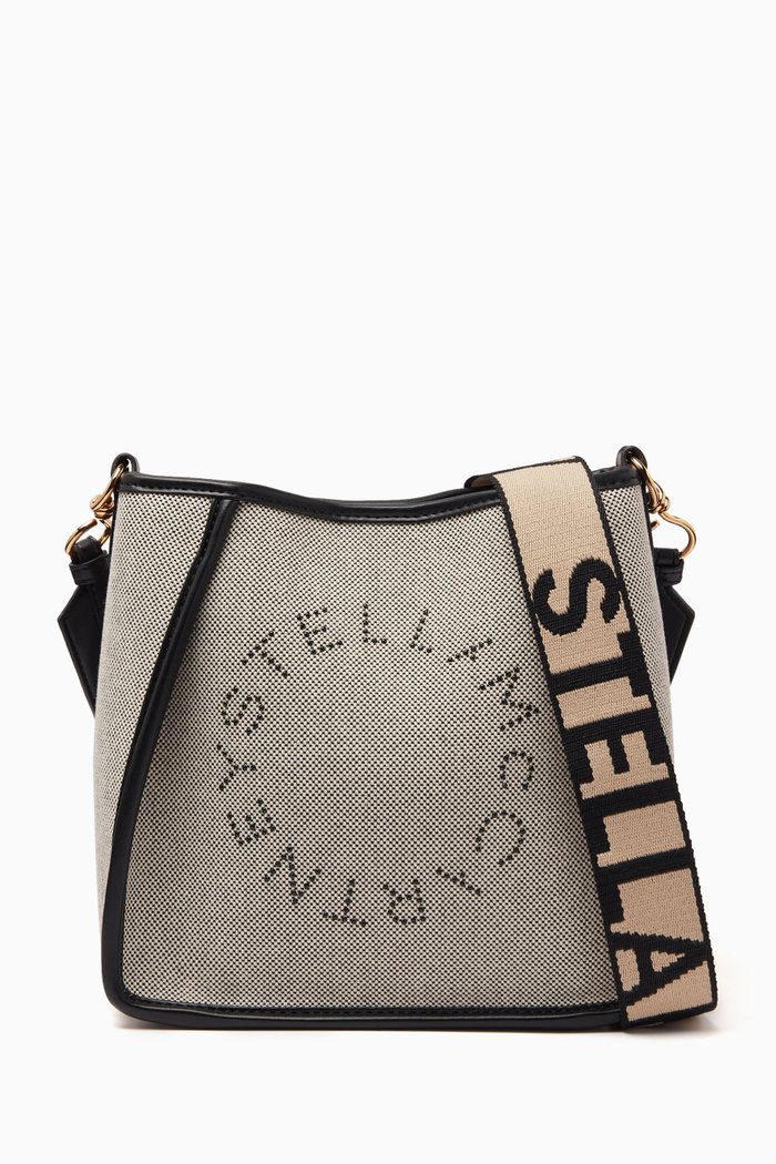 Mini Stella Logo Shoulder Bag in Canvas, Black