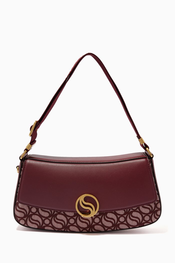 

S-Wave Shoulder Bag in Monogram Canvas & Alter Nappa, Burgundy