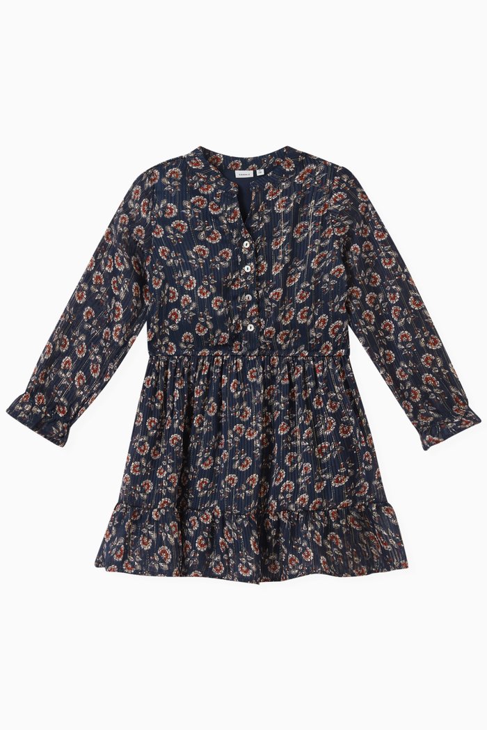 Floral Dress in Polyester, Blue