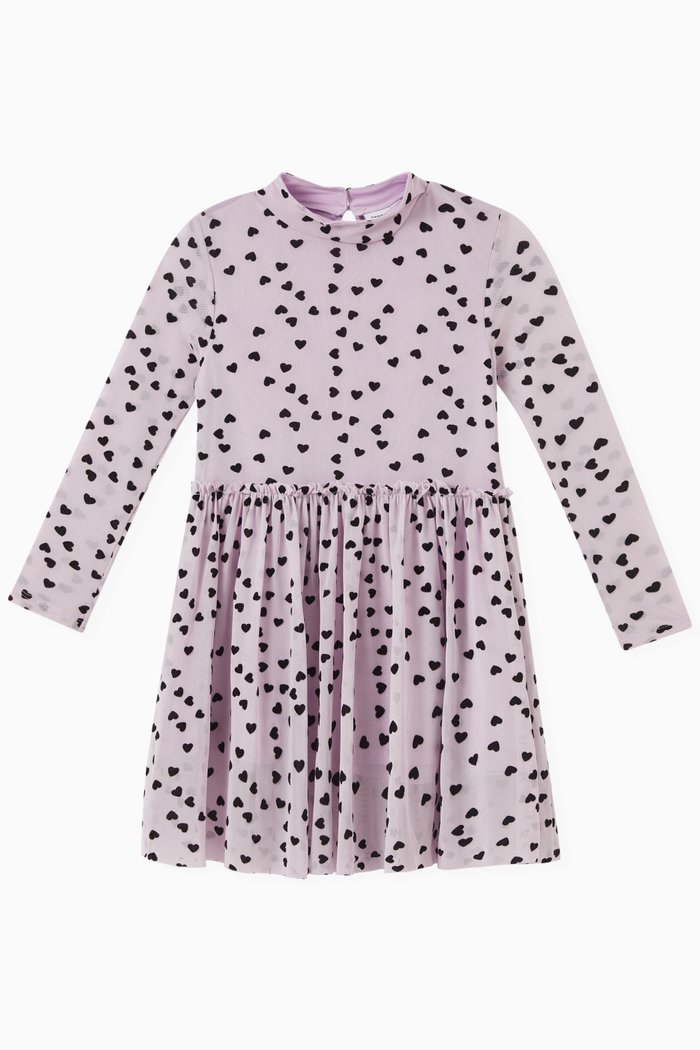 Hearts Tulle Dress in Polyester, Purple