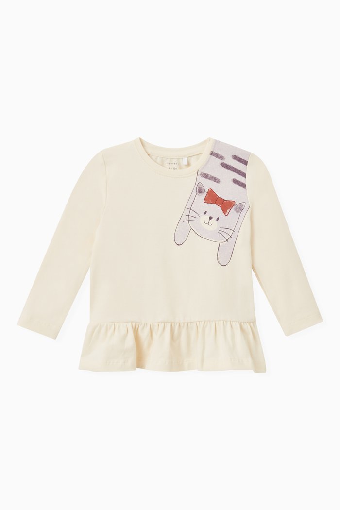 

Peplum Long-sleeved Top in Jersey, Neutral