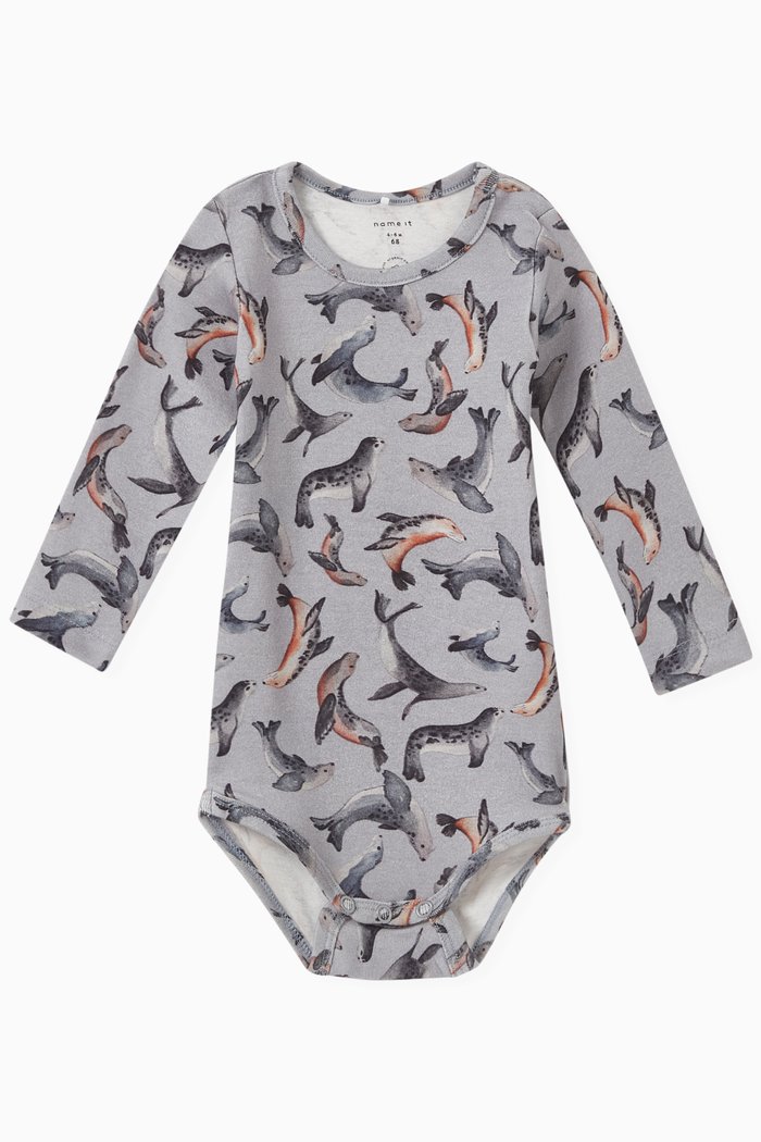 

Animal Bodysuit in Organic Cotton-blend, Blue