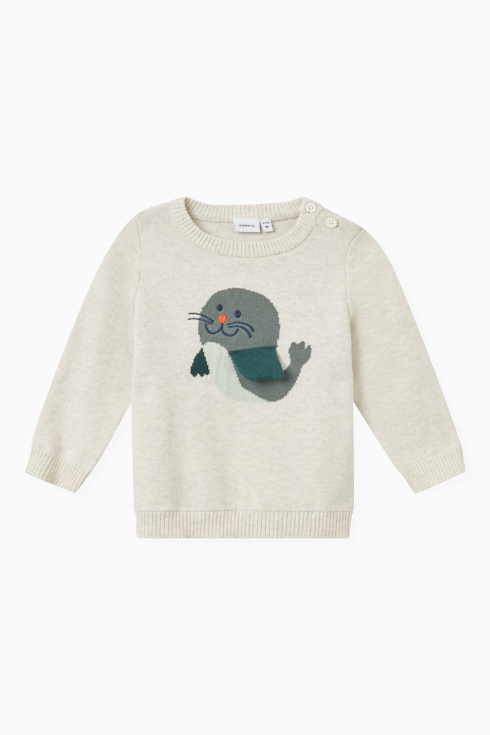 

Long-sleeved Knitted Pullover in Organic Cotton, Neutral