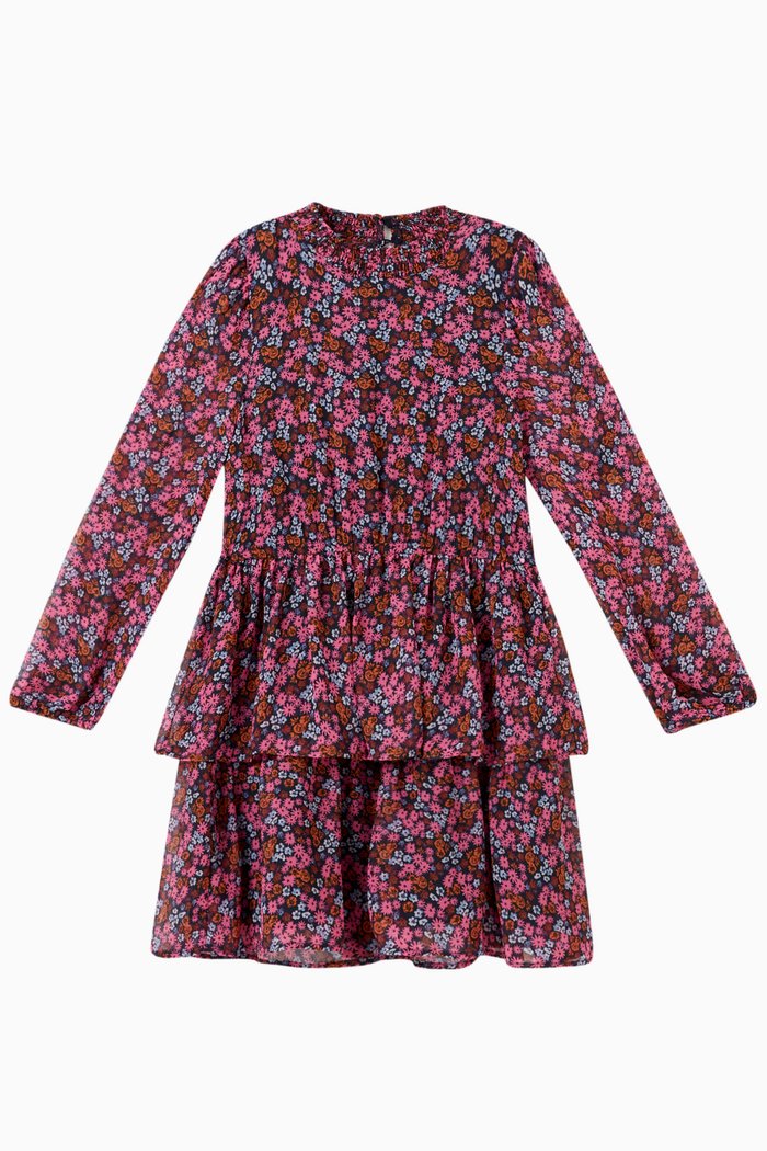 Floral Dress in Polyester, Blue